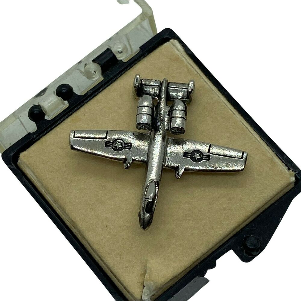 Tie Tack Fighter Airplane Bomber Classic Lapel Pin Vintage Mens Silver Tone